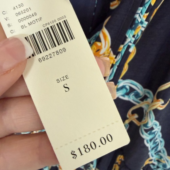 đź’‹NWTđź’‹Anthropologie Navy Chain-Print Backless Halter Maxi Dress 076 - Picture 4 of 10